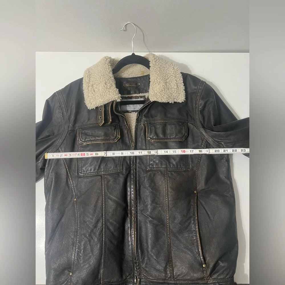 Vintage Wilsons Leather Brown Jacket with Cream Shearling - Picture 7 of 8